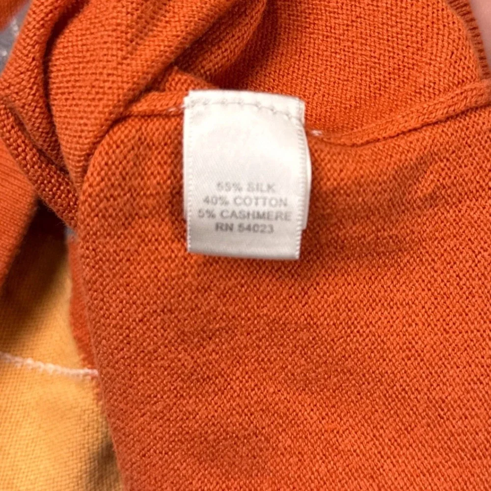 Banana Republic Sweater Argyle V-Neck Large Orange Silk Cotton Cashmere Knit